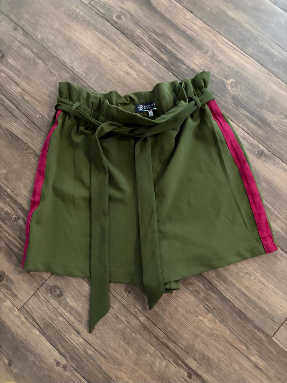 Boom Boom Jeans Olive Shorts with Fuchsia Side Stripes